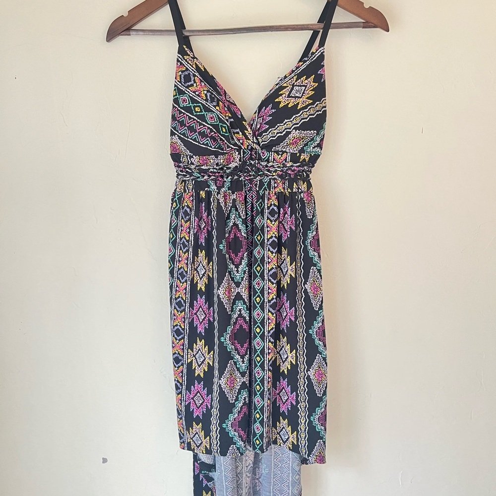 Derek Heart Black and Multicolor Geometric Midi Dress